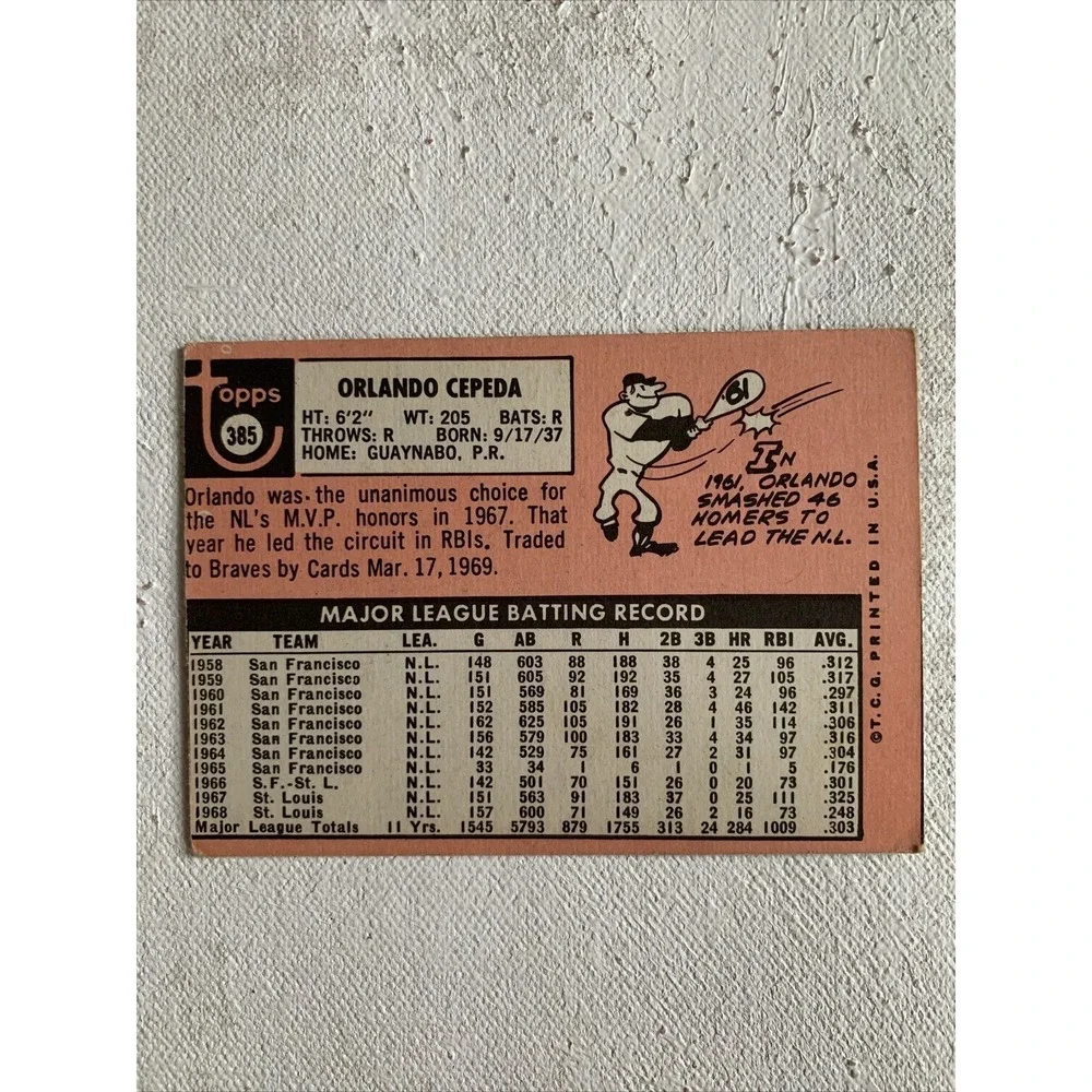 1969 Topps Set-Break #385 Orlando Cepeda VG